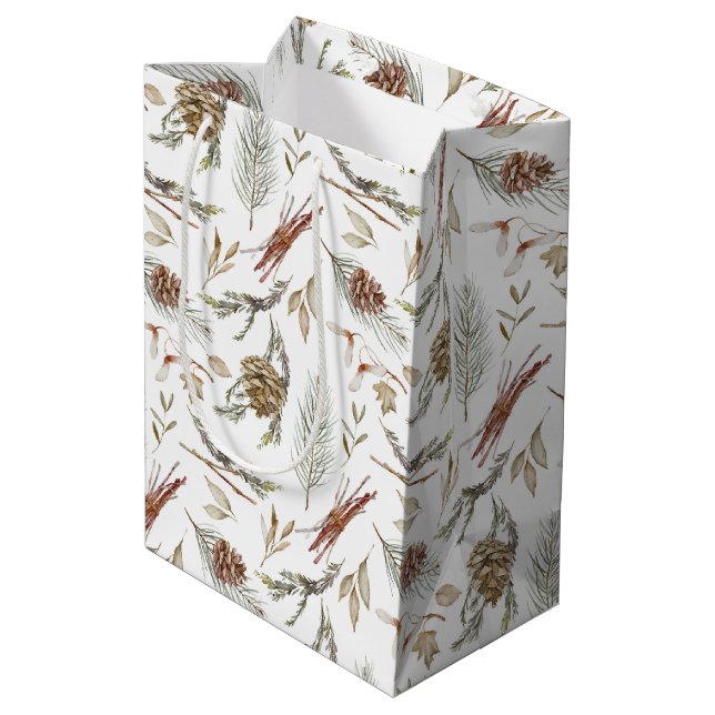 Elegant Winter Gift Bag with Pinecones (Back Angled)