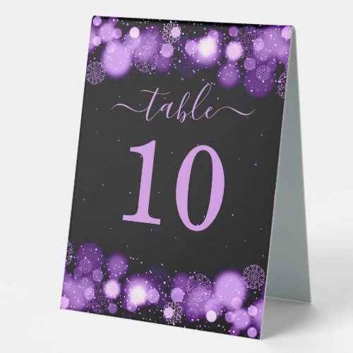 Elegant Winter Glam Christmas Holiday Purple  Table Tent Sign