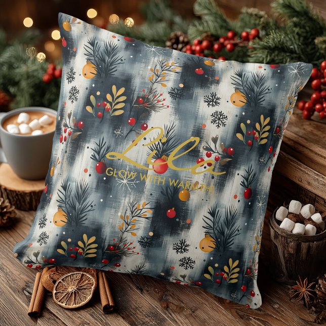 Elegant Winter Glow – Modern Christmas Botanical Throw Pillow (Creator Uploaded)