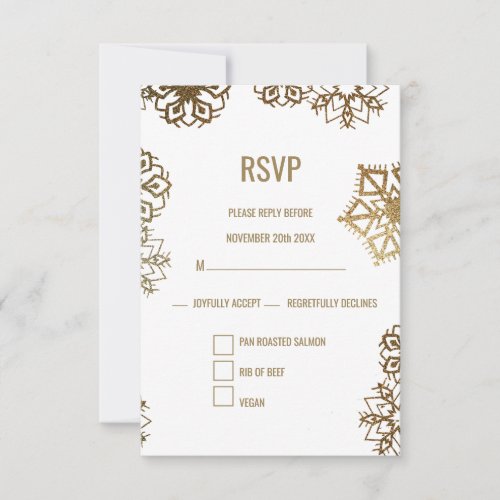 Elegant Winter Gold and White Wedding Food Choice RSVP Card