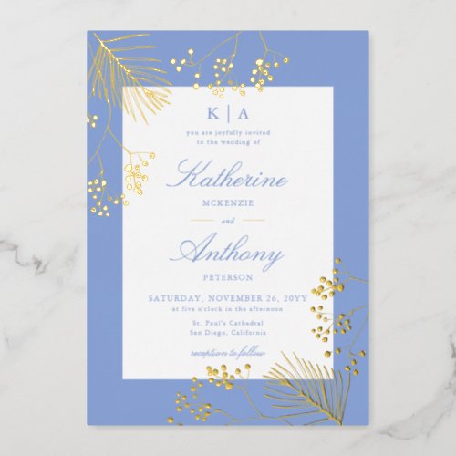 Elegant Winter Gold Botanicals Monograms Wedding Foil Invitation