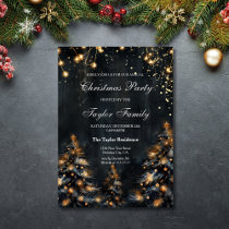 Elegant Winter Gold Glitter Christmas Tree Party Invitation