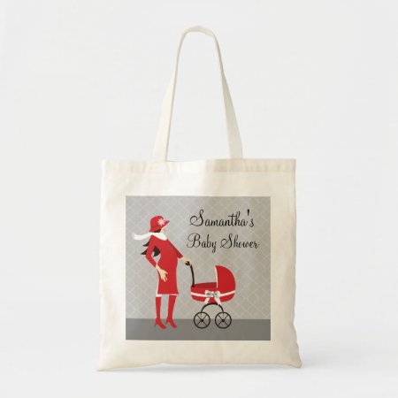 Elegant Winter Gray And Red Baby Shower Tote Bag