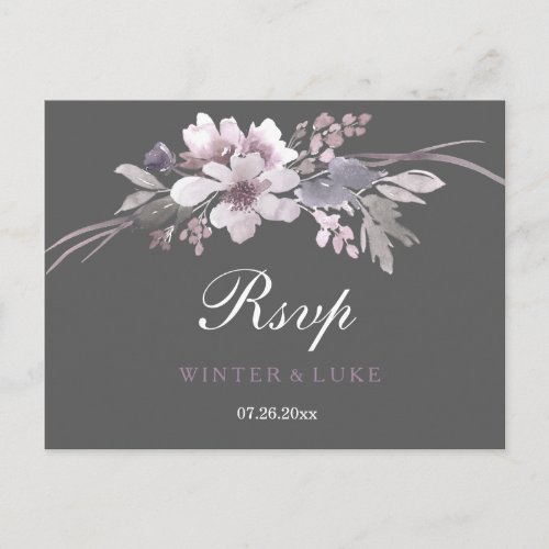 Elegant Winter Gray Floral Wedding RSVP Invitation Postcard