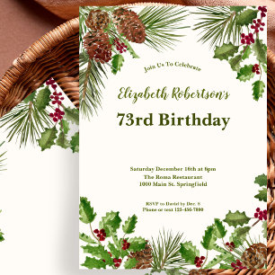 Elegant Winter Greenery 73rd Birthday Invitation