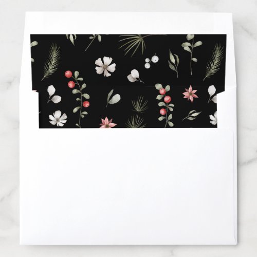 Elegant Winter Greenery Botanical Black Envelope Liner