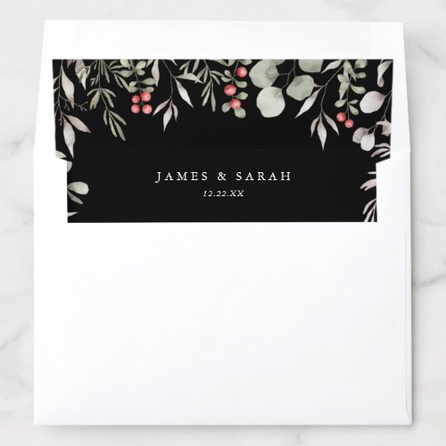 Elegant Winter Greenery Botanical Black Wedding Envelope Liner