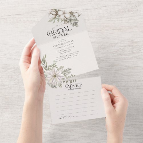 Elegant Winter Greenery Bridal Shower  Advice  All In One Invitation