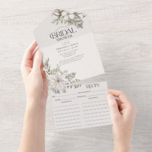 Elegant Winter Greenery Bridal Shower & Recipe All In One Invitation
