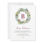 Elegant Winter Greenery Burgundy Monogram Wreath
