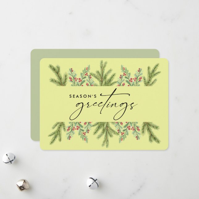 Elegant Winter Greenery Business ADD LOGO Holiday Card (Front/Back In Situ)