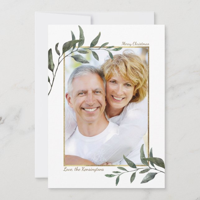 Elegant Winter Greenery Christmas Holiday Photo Card (Front)