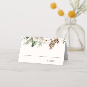Elegant Winter Greenery Christmas Name Place Cards