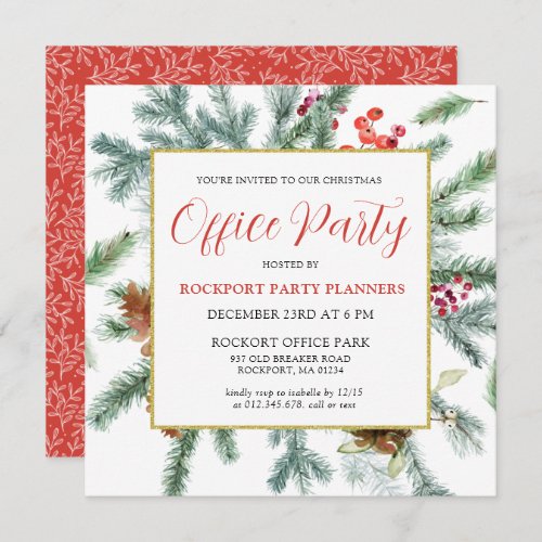 Elegant Winter Greenery Christmas Office Party Invitation
