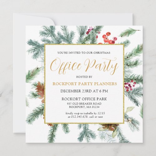 Elegant Winter Greenery Christmas Office Party Invitation