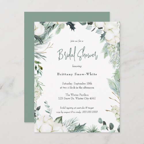 Elegant Winter Greenery Cotton Eucalyptus Bridal Invitation