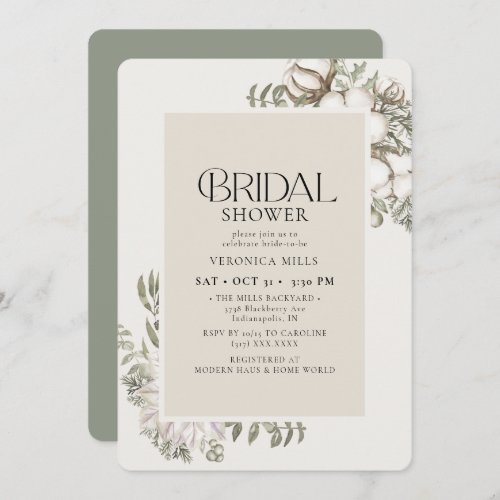 Elegant Winter Greenery Floral Bridal Shower Invitation