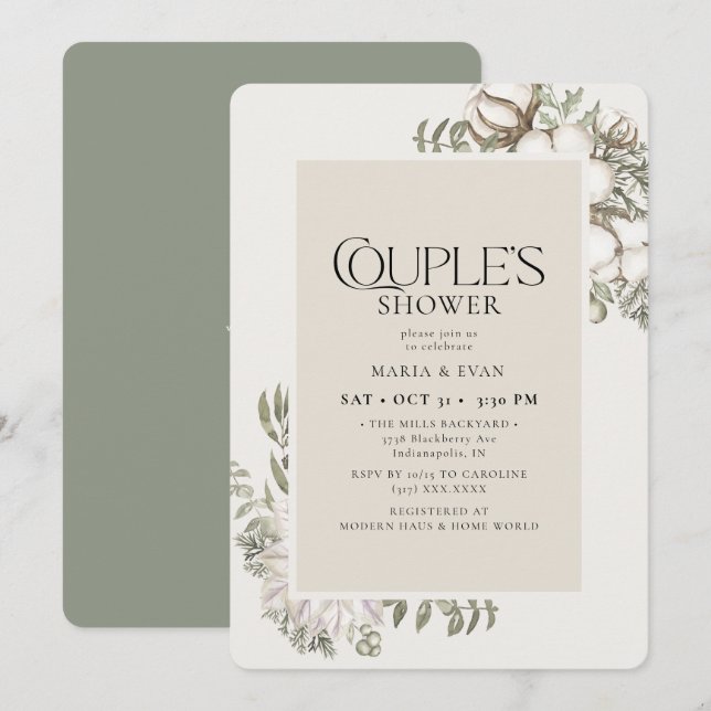 Elegant Winter Greenery Floral Couple's Shower Invitation (Front/Back)