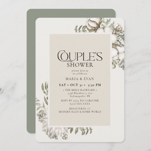 Elegant Winter Greenery Floral Couples Shower Invitation