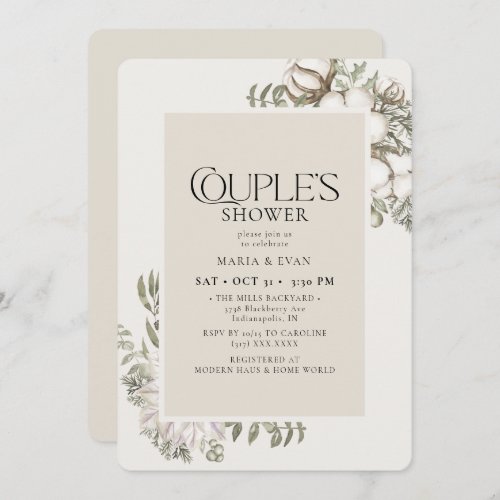 Elegant Winter Greenery Floral Couples Shower Invitation