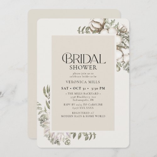 Elegant Winter Greenery Floral Ivory Bridal Shower Invitation