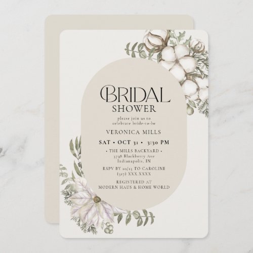 Elegant Winter Greenery Floral Oval Bridal Shower Invitation