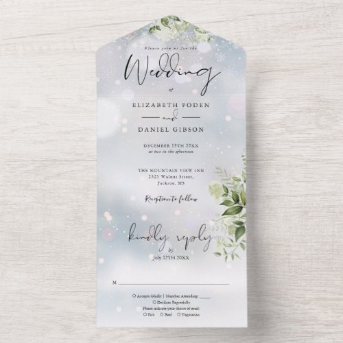 Elegant Winter Greenery Floral Wedding All In One Invitation