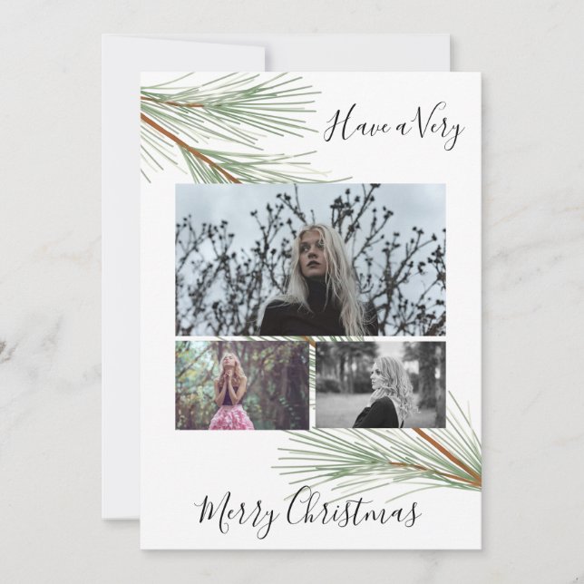 Elegant Winter Greenery Gold Christmas Tree Photo Holiday Card (Front)