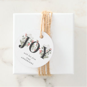 Elegant Winter Greenery JOY Christmas Holiday Gift Favor Tags