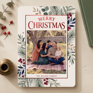 Elegant Winter Greenery Merry Christmas Framed Foil Holiday Card
