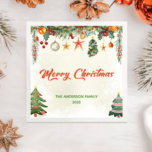 Elegant Winter Greenery Merry Christmas Napkins