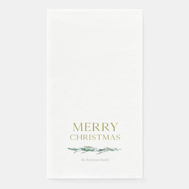 Elegant Winter Greenery Merry Christmas Paper Guest Towels (Front)
