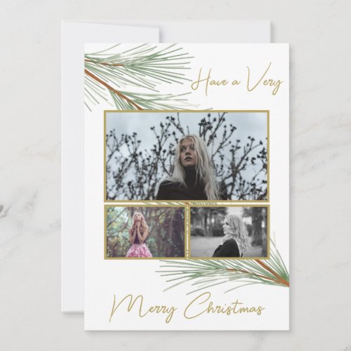 Elegant Winter Greenery Merry Christmas Tree Photo Holiday Card