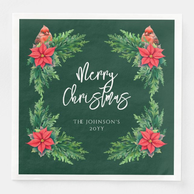 Elegant Winter Greenery Paper Dinner Napkins (Front)