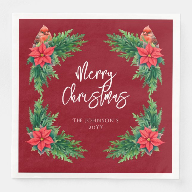 Elegant Winter Greenery Paper Dinner Napkins (Front)