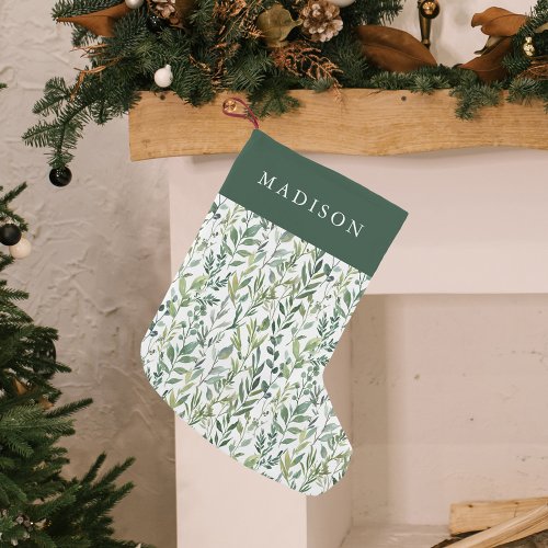Elegant Winter Greenery Personalized Small Christmas Stocking