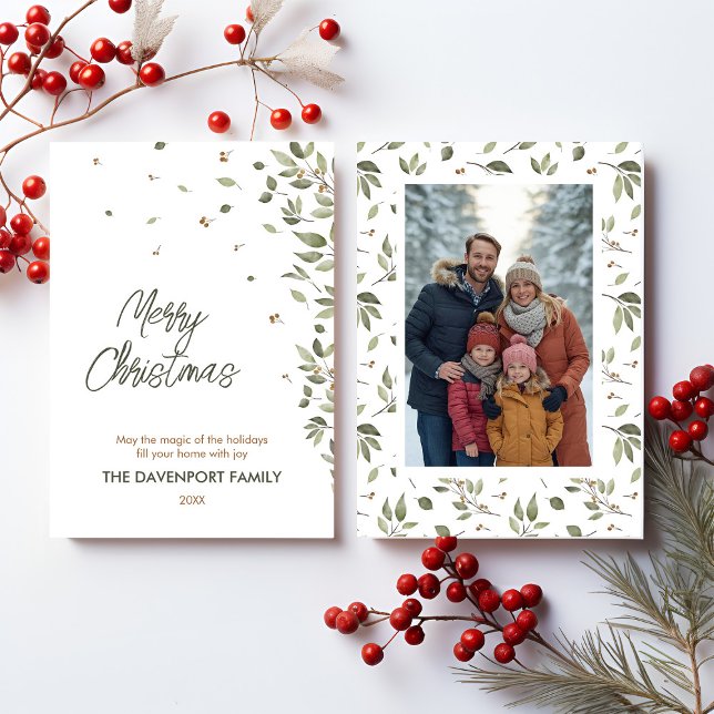 Elegant Winter Greenery Photograph Holiday Card (Creator Uploaded)