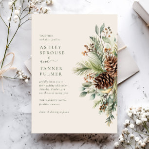 Elegant Winter Greenery Pine Wedding Invitation