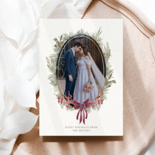 Elegant Winter Greenery Single Photo Holiday Card