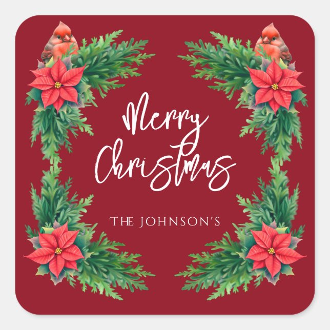 Elegant Winter Greenery Square Sticker (Front)