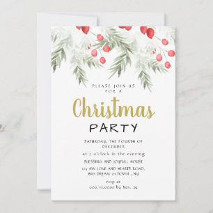 Elegant Winter Greenery Watercolor Christmas Party Invitation