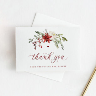 Elegant Winter Greenery Wedding Bridal Shower Thank You Card