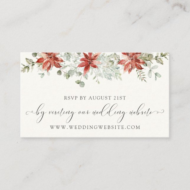 Elegant Winter Greenery Wedding RSVP Online Card (Front)