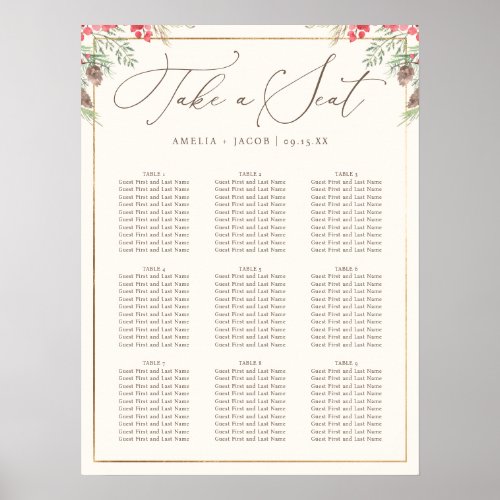 Elegant Winter Greenery Wedding Seating Chart