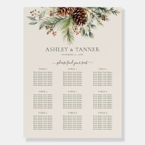 Elegant Winter Greenery Wedding Seating Chart Foam Board