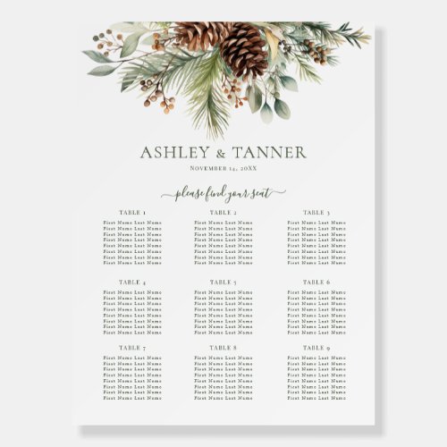 Elegant Winter Greenery Wedding Seating Chart Foam Board