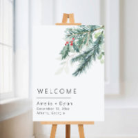 Elegant Winter Greenery Wedding Welcome Sign