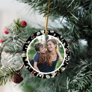 Elegant Winter Greenery Wreath 1 Photo Ceramic Ornament