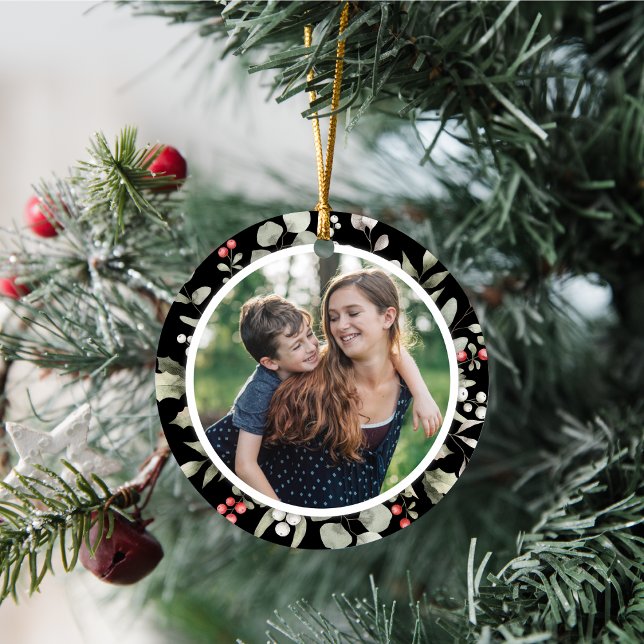 Elegant Winter Greenery Wreath 1 Photo Ceramic Ornament (Creator Uploaded)