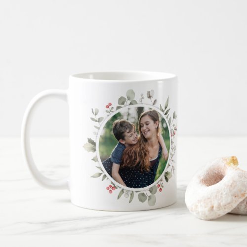 Elegant Winter Greenery Wreath 2 Photo Holiday Coffee Mug